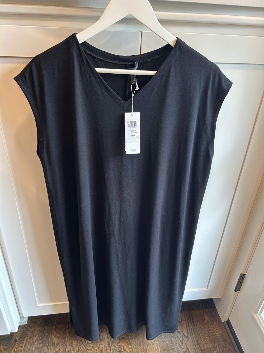 Eileen Fisher V-Neck Sleeveless Viscose Jersey Midi Length‎ Dress Black Medium M